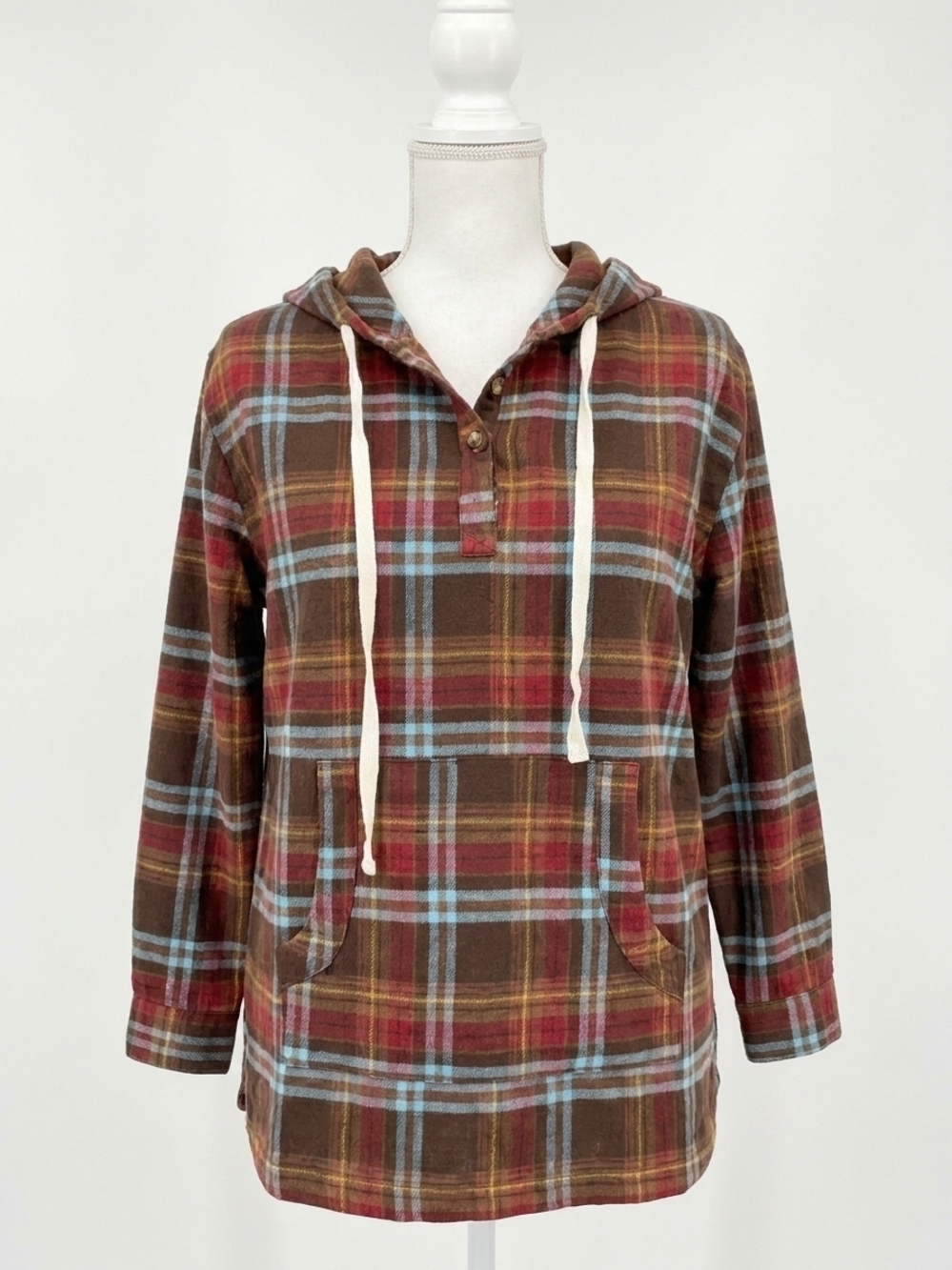 NEW KORI color stitched brush thermal top in red/brown